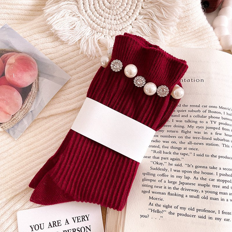 Rhinestone Pearl Socks - DippedShop Wholesale - #3907