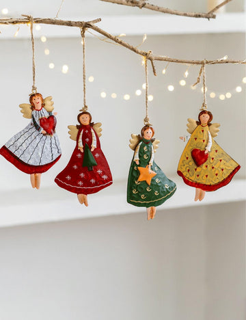 Vintage Distressed Angle Girl Iron Christmas Hanging DP25H459