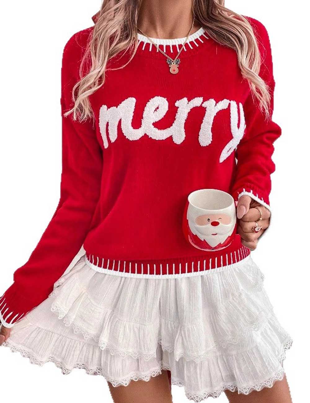 Casual Round Neck Knit Christmas Pullover Sweater DP25H438