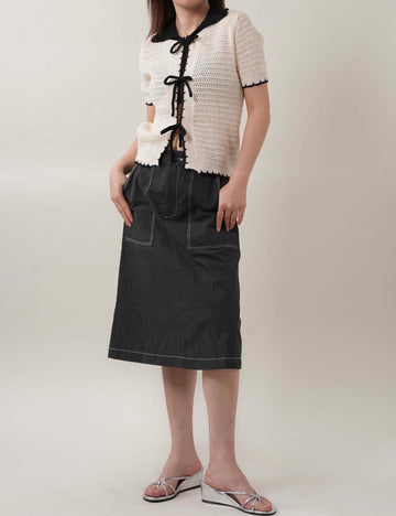 Color Block Bow Front Short Sleeves Knit Top DP25C441