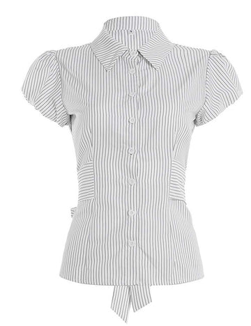 Simple Striped Button Down Tie Waist Shirt DP25F525