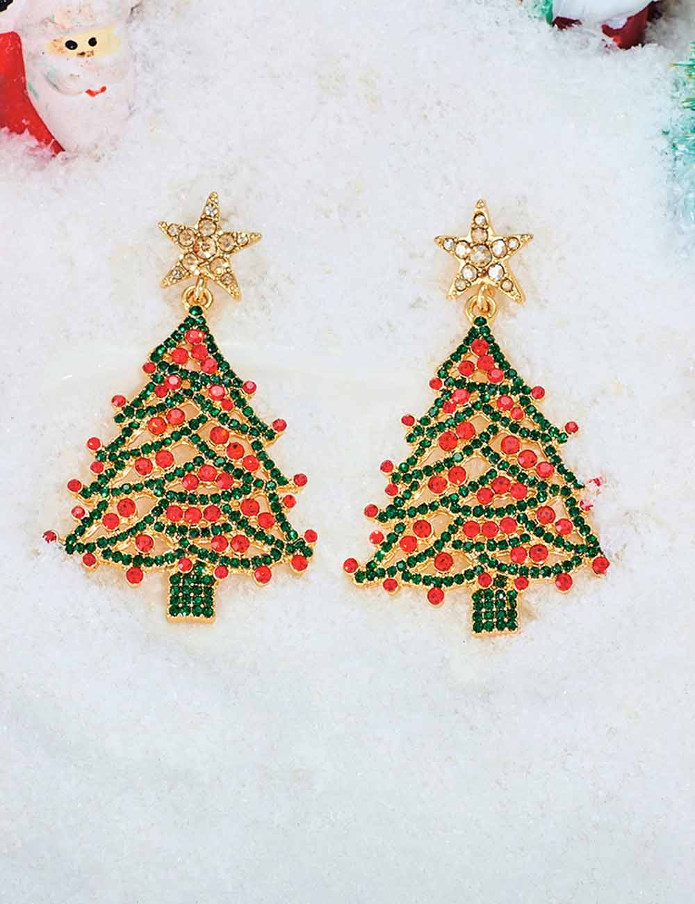Stylish Hollow Rhinestone Christmas Tree Dangle Earrings DP25G792