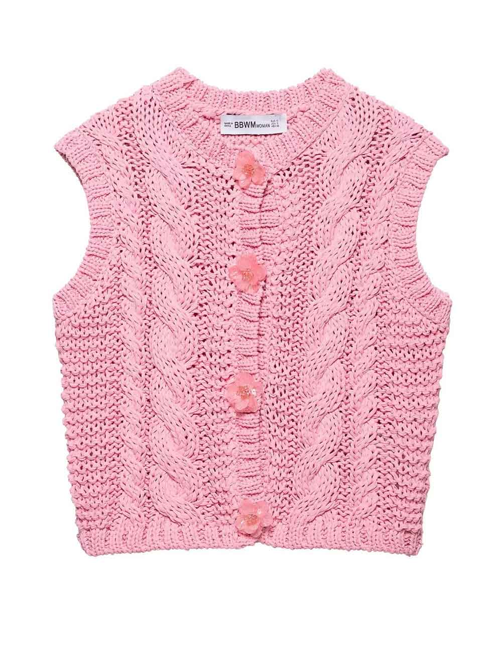 Round Neck Button Down Sleeveless Knit Top DP25E905