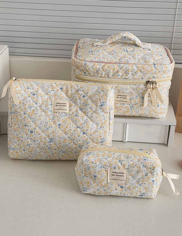 Cute Corduroy Flower Print Travel Makeup Bag DP25H560