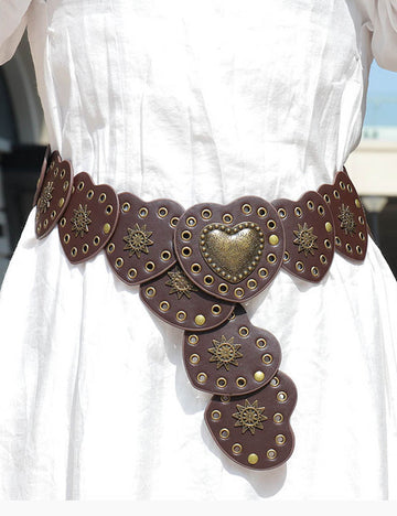 Boho Heart Wide Waist Western Leather Belt MK2LEEP6W6JBT41