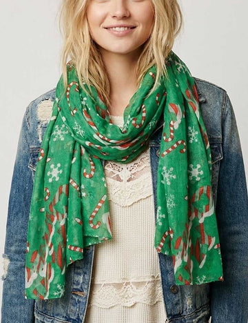 Christmas Theme Cartoon Print Silk Scarf DP25H419