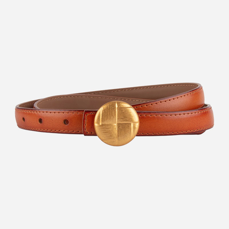 Casual Round Gold Buckle Skinny Leather Belt MK2LEEP6W6JBT31