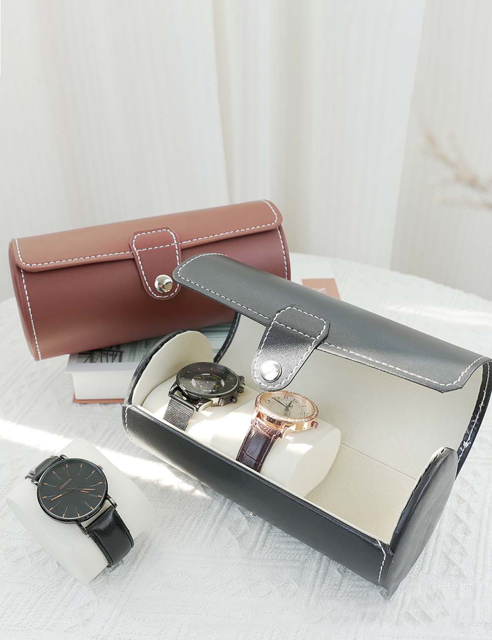 3-Slot Vintage Travel Watch Case Roll Case DP25F760