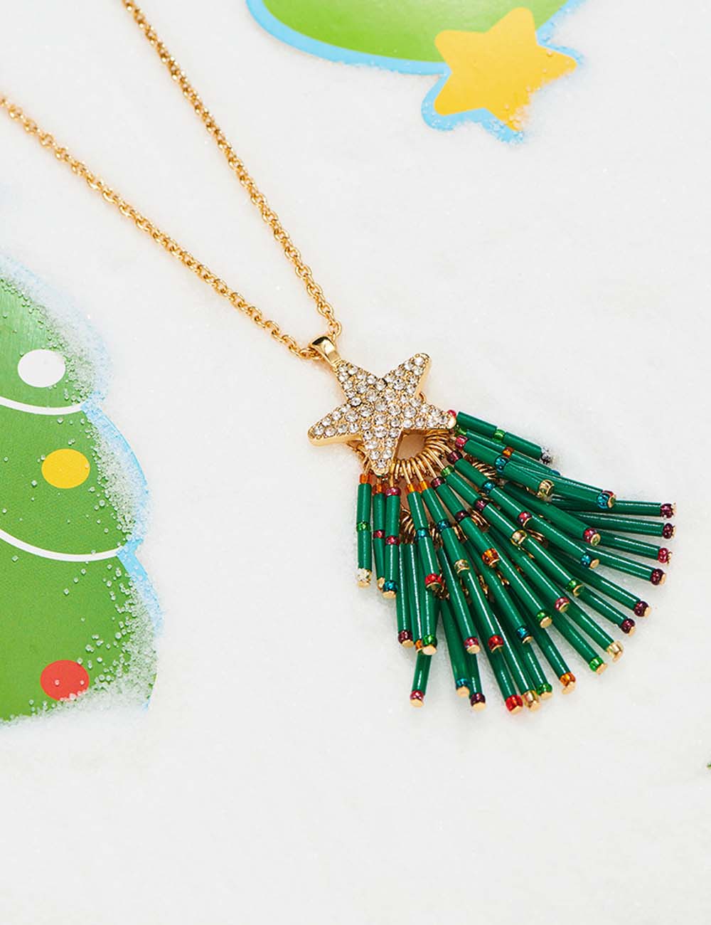 Trendy Star Pendant Rhinestone Christmas Tree Necklace DP25G790