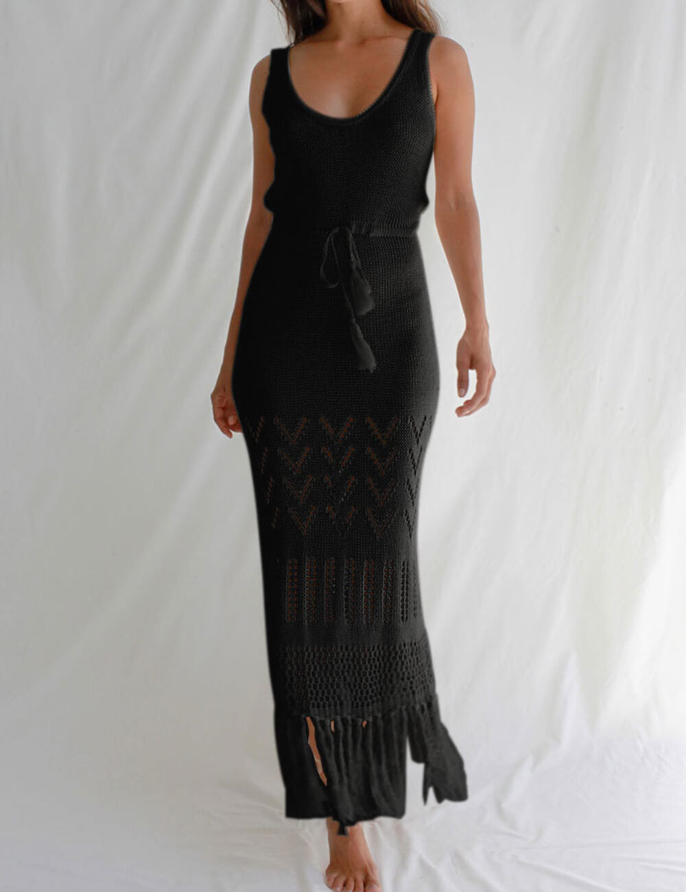 Solid Hollow Out Tassel Dress - DippedShop Wholesale - #1459