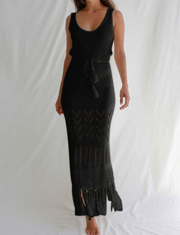 Solid Hollow Out Tassel Dress - DippedShop Wholesale - #1459