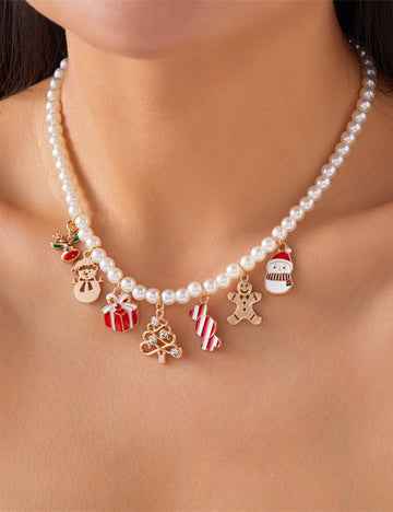 Cute Christmas Tree Snowflake Pendant Necklace DP25G785