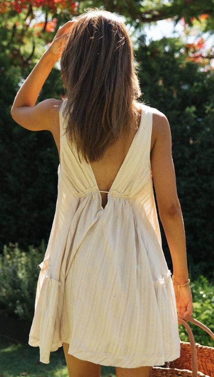 V-Neck String Tie Mini Dress - DippedShop Wholesale - #0931