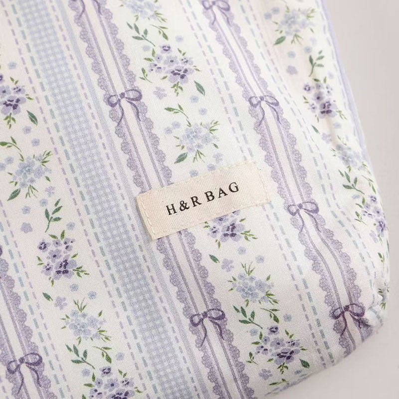Lavender Floral Striped Portable Cosmetic Bag MK2BW6W10BOB419