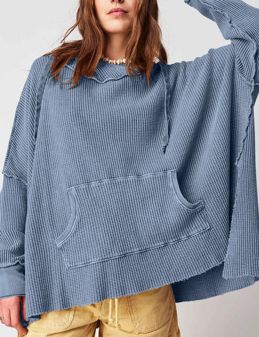 Solid Color Loose Split Hooded Sweatshirt DPT251604