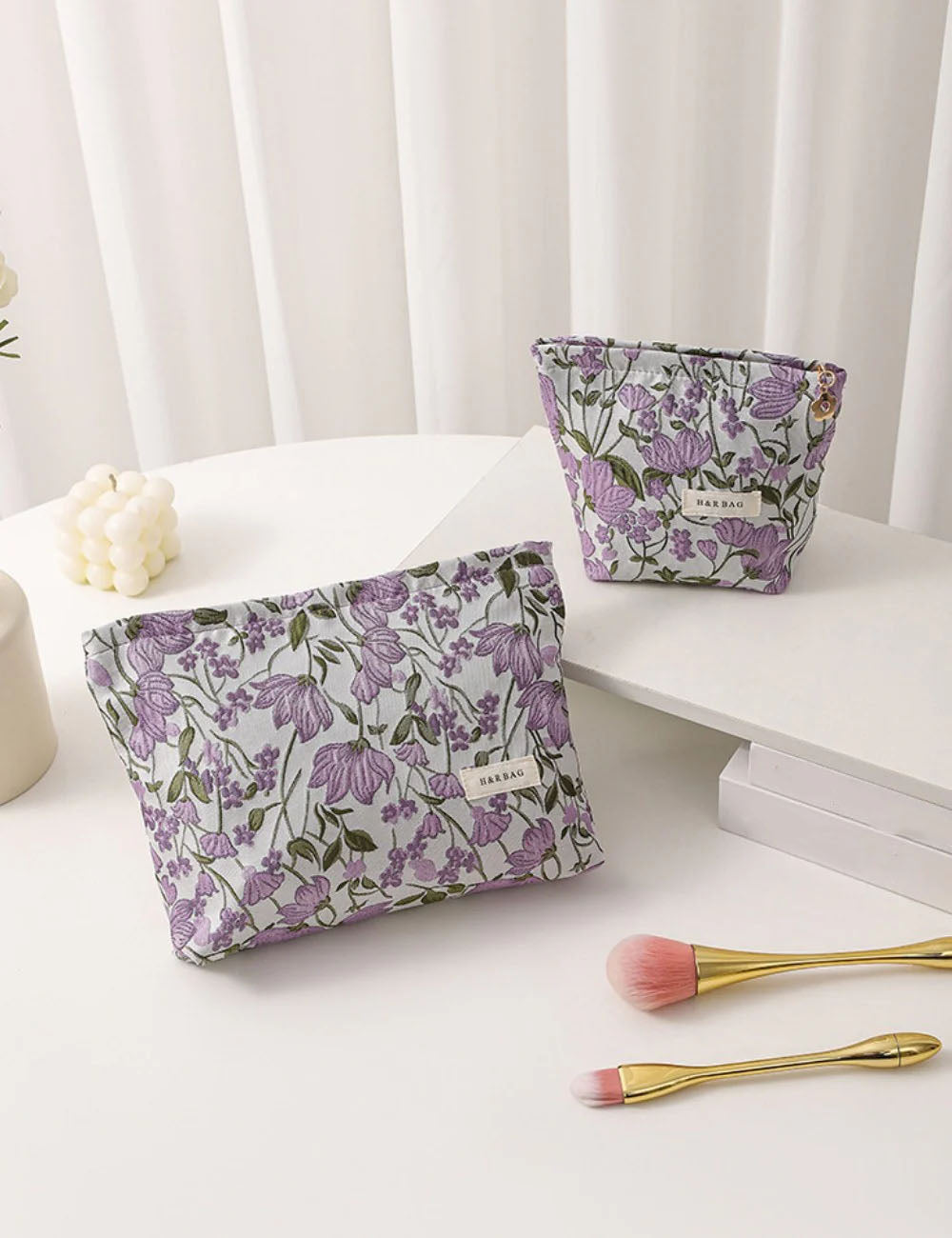Purple Floral Jacquard Cosmetic Bag DPB1024