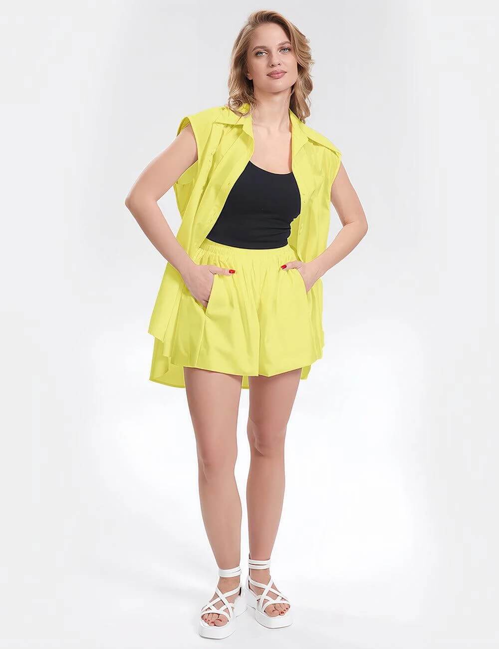 Solid Color Shirt Shorts Set - DippedShop Wholesale - #0259
