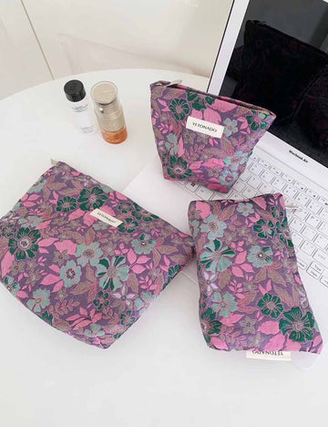 Retro Flower Embossed Portable Makeup Bag MK2BW6W10BOB394