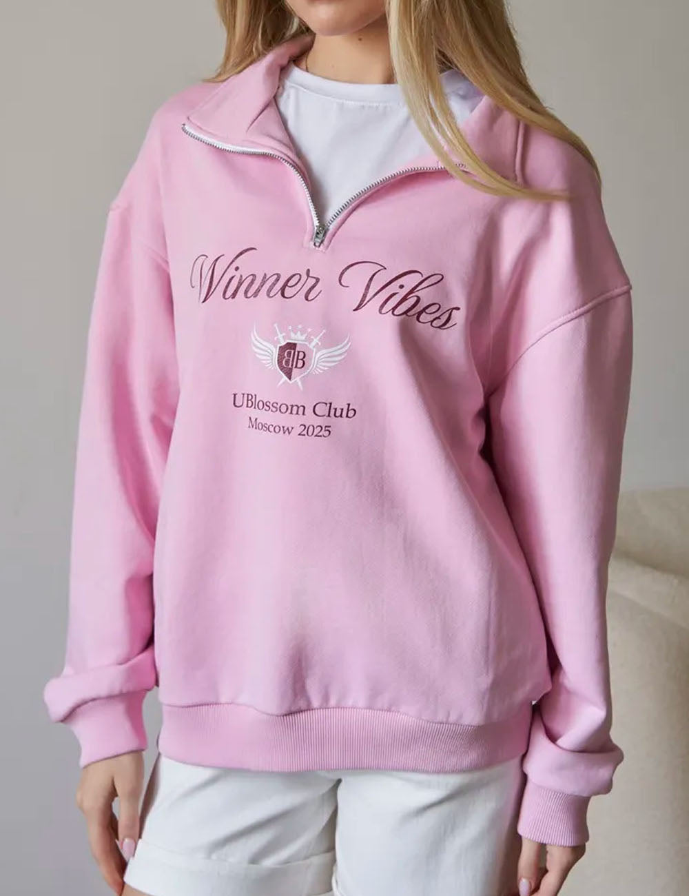 Letter Print Lapel Collar Half Zip Sweatshirt DP25E511