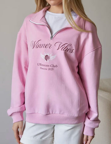 Letter Print Lapel Collar Half Zip Sweatshirt DP25E511