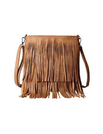 Trendy Leather Fringed Hobo Shoulder Bag DP25G642