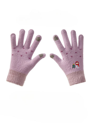 Cute Embroideries Padded Knit Gloves DPG2613