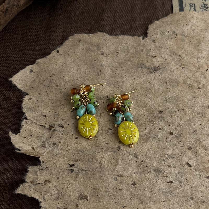 Retro Stone Bead Hoop Earrings - DippedShop Wholesale - #1571