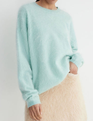 Winter Fuzzy Crew Neck Solid Color Knit Sweater DP25G947