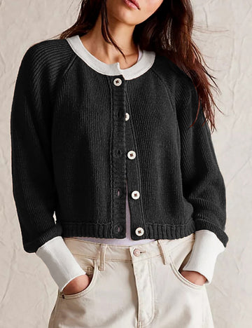 Contrast Color Button Knit Cardigan DPC2618
