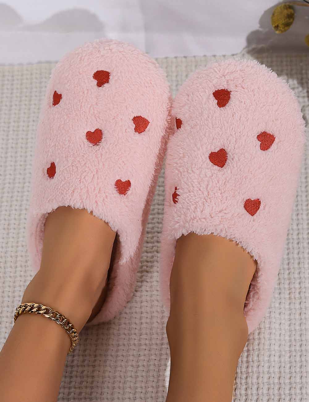 Simple Heart Print Indoor Winter Slippers DP25F898