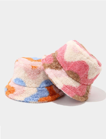 Cute Color Contrast Faux Sherpa Bucket Hat DP25F654