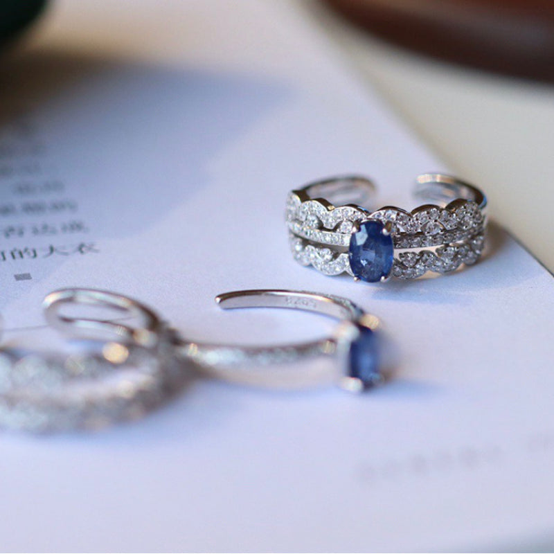 Blue Gemstone Adjustable Layered Rings DPJR1435