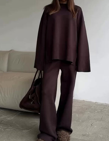 Trendy Solid Color Sweater Wide Leg Pants Set DP25H649