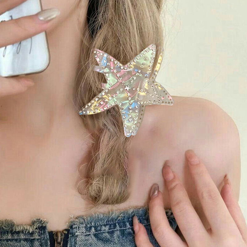 Iridescent Rhinestone Starfish Non-Slip Hair Claw MK2PPM6W6HCP346