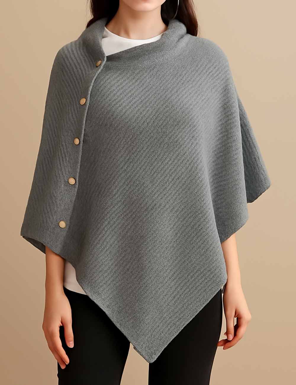 Elegant Winter Cozy Knitted Button Cape Scarf DP25G599