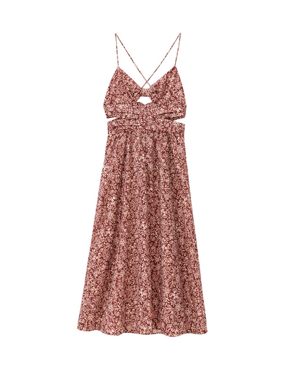 Casual Floral Print Sleeveless Cut Out Midi Dress DP25D981