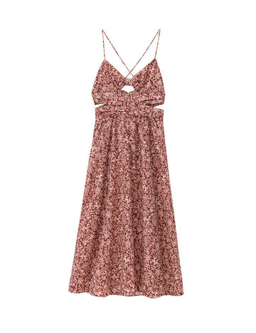 Casual Floral Print Sleeveless Cut Out Midi Dress DP25D981