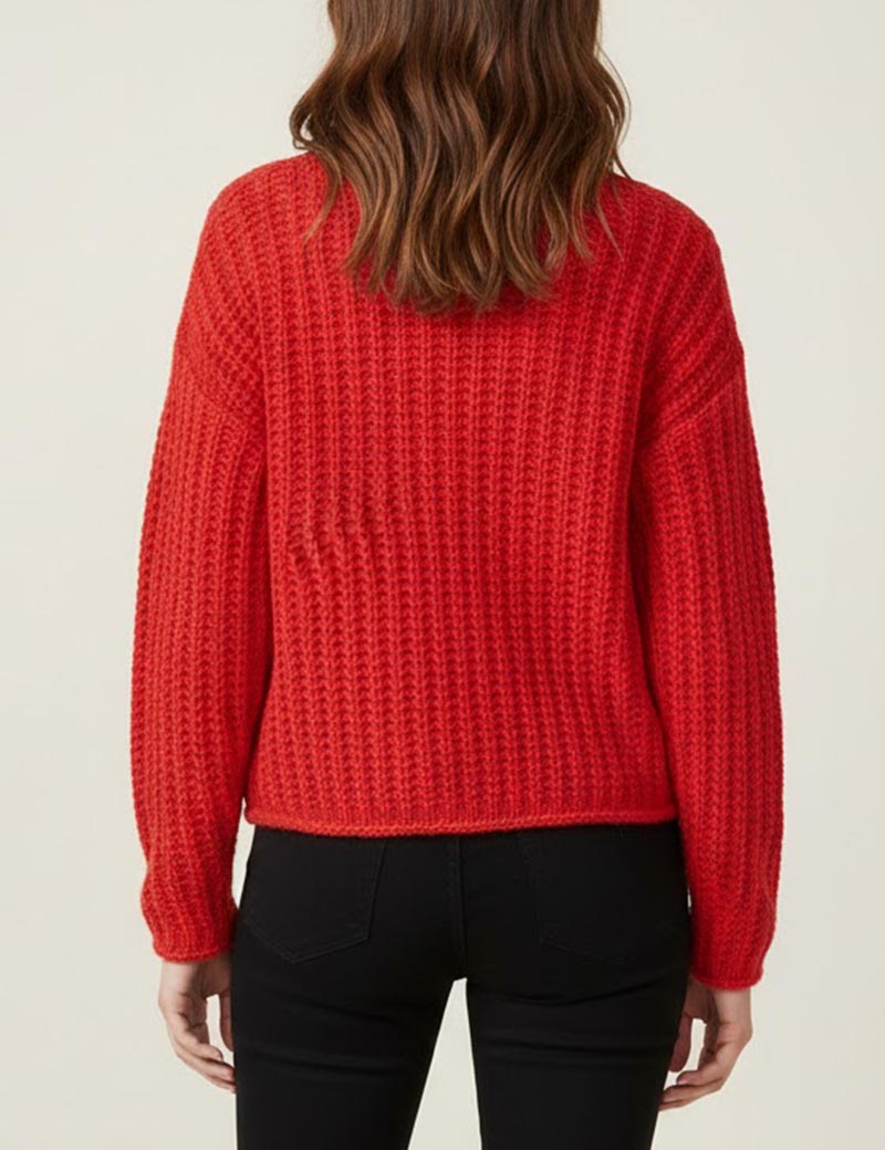 Chunky Knit V-Neck Button Down Crop Cardigan DP25G934