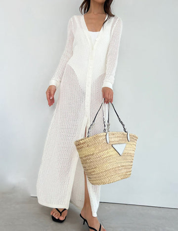 Solid Color Hollow Out Dress Cover Up DP25C518