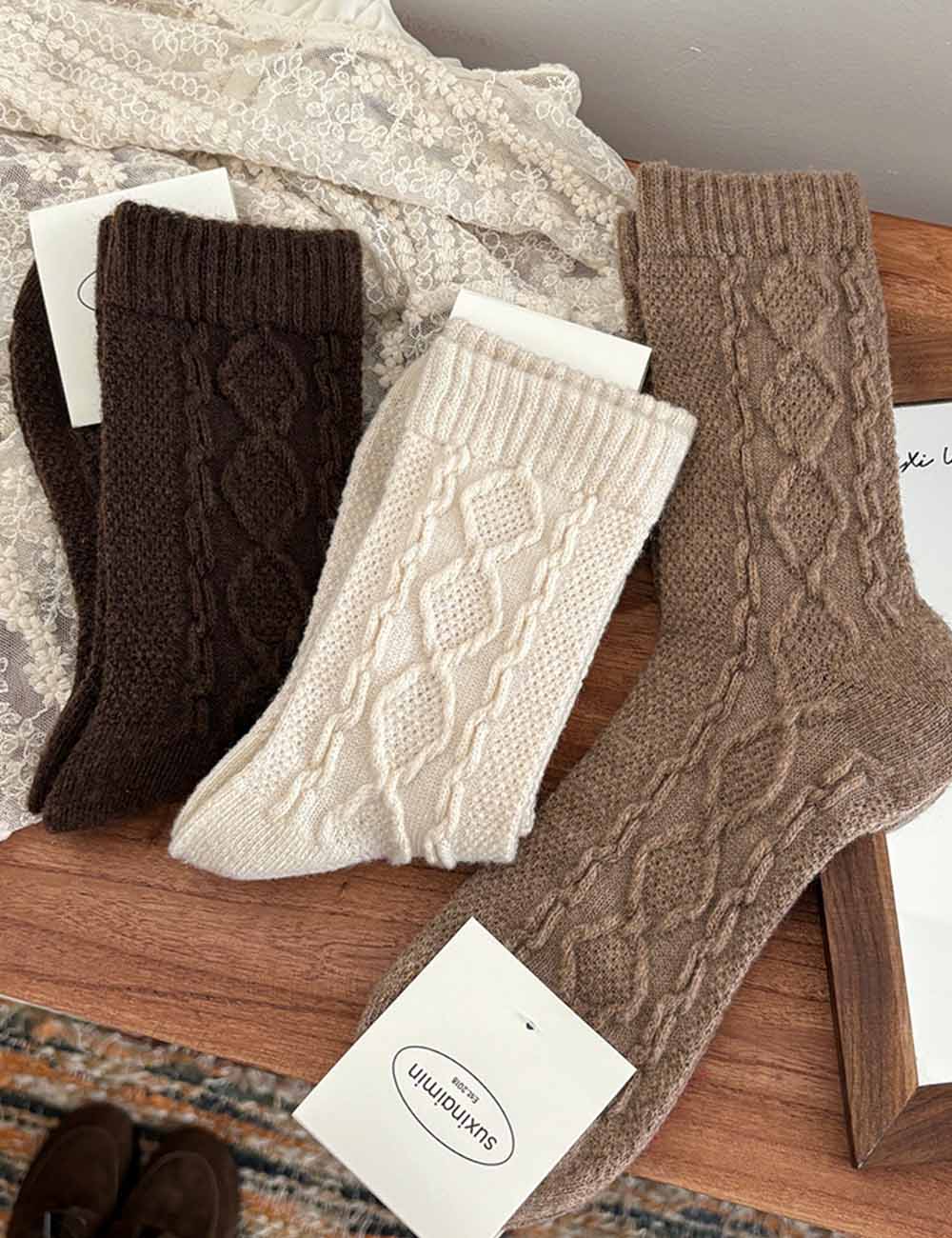 Trendy Cable Knit Wool Warm Crew Socks DP25H535