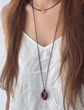 Teardrop pendant leather necklace - DippedShop Wholesale - #6931