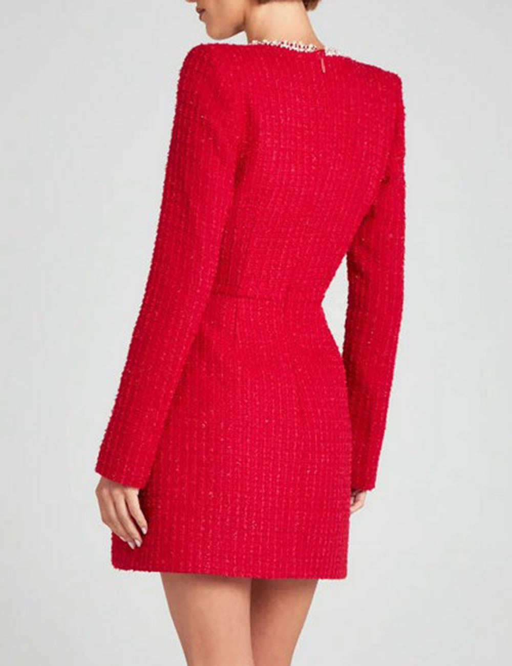 U-Neck Elegant Pearl Tweed Mini Dress DP25E674