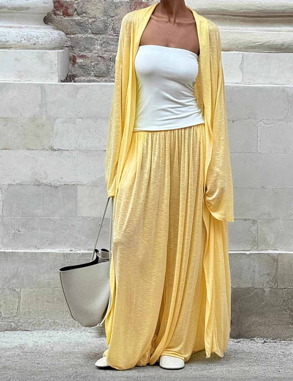 Elegant Solid Color Shawl Lantern Pants Pajamas Set DP25F878