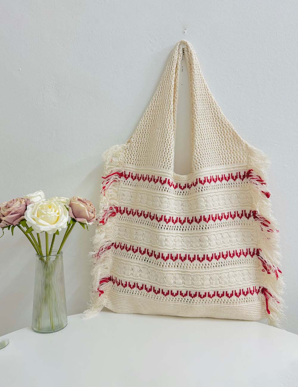 Color Block Tassel Beach Tote - DippedShop Wholesale - #8915