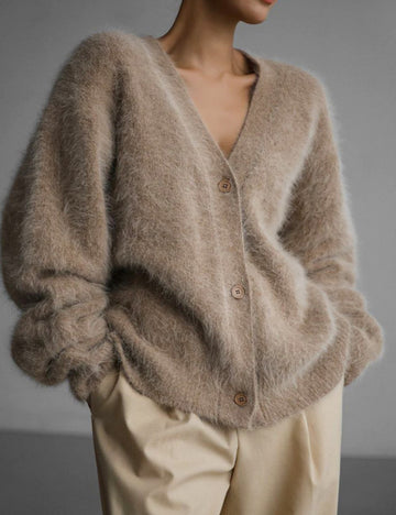 V-Neck Loose Mohair Cardigan - DippedShop Wholesale - #8691