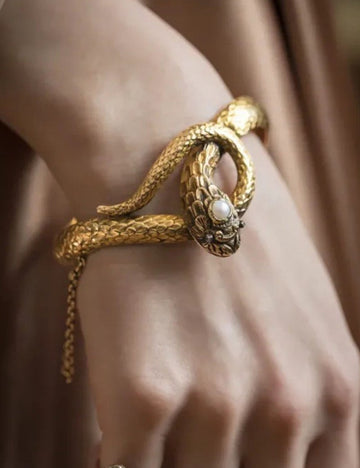 Vintage Gold Snake Bracelet with Pearl Detail DP25F812