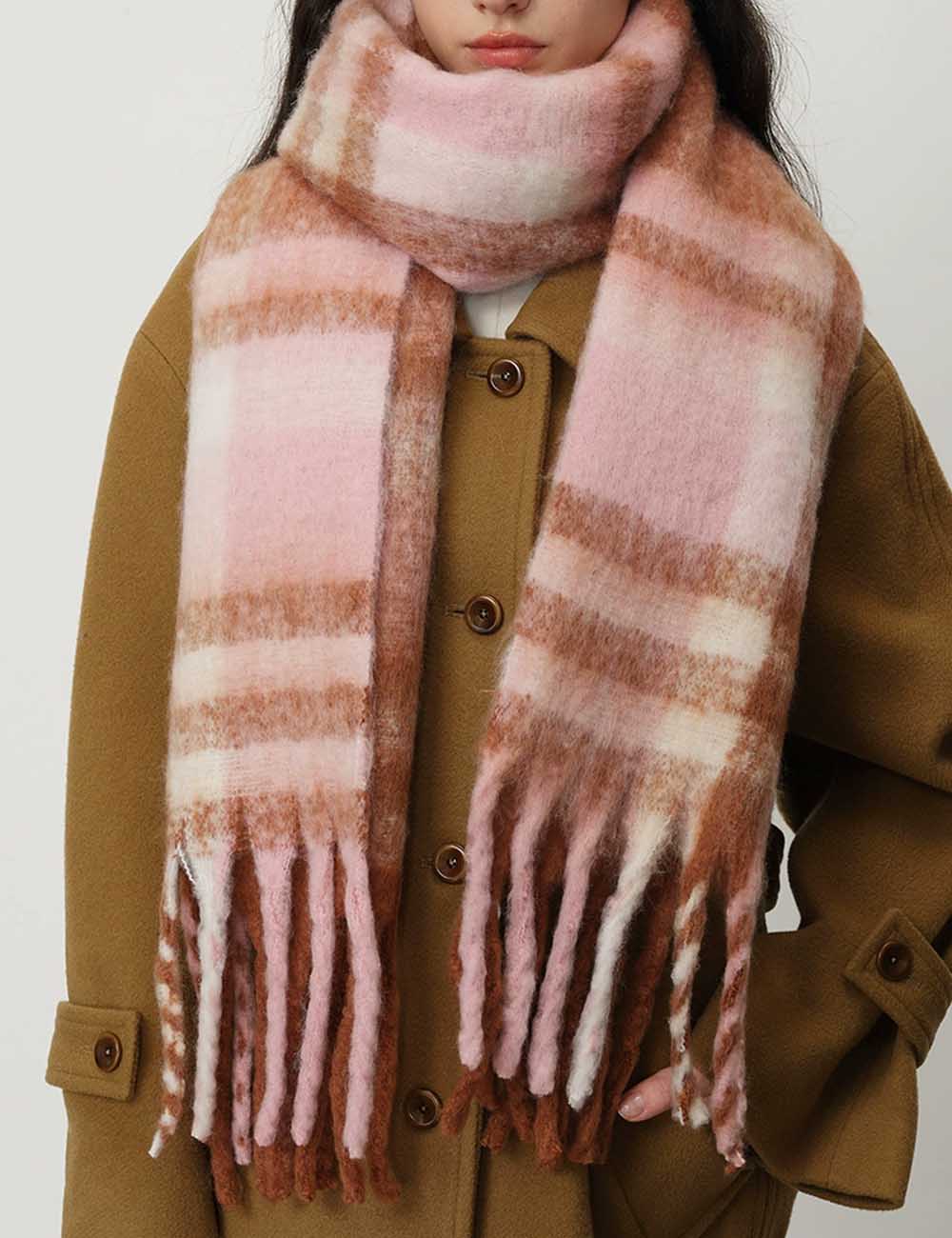 Checkered Wool Blend Long Shawl Winter Scarf DP25F614