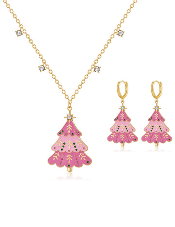 Rhinestone Christmas Tree Pendant Necklace Earrings Set DP25G788