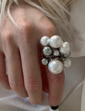 Trendy Double Layer Exaggerated Pearl Statement Ring 8ZA6JRG128L