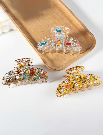 Festive Glitter Christmas Acrylic Hair Claw DP25G611